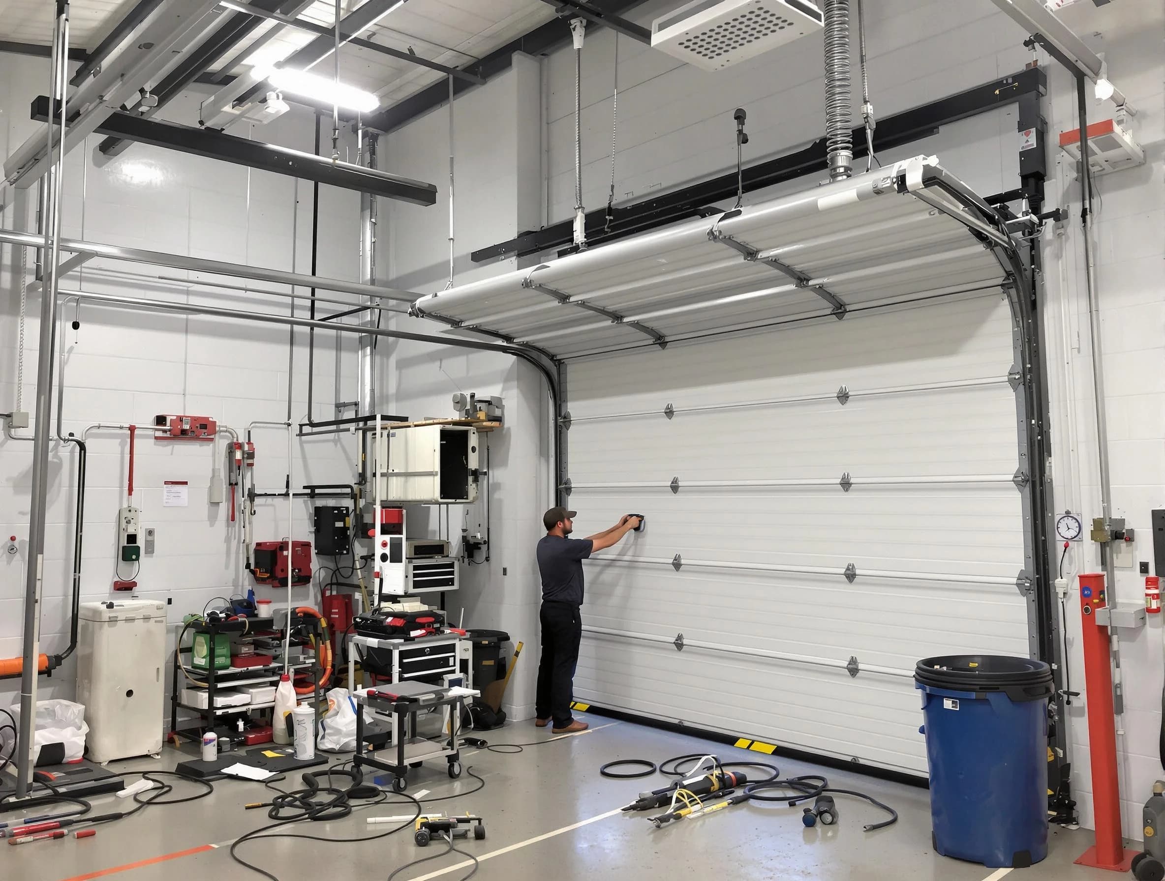 New Bedford Garage Door Repair certified technician performing commercial door repair at a New Bedford business facility