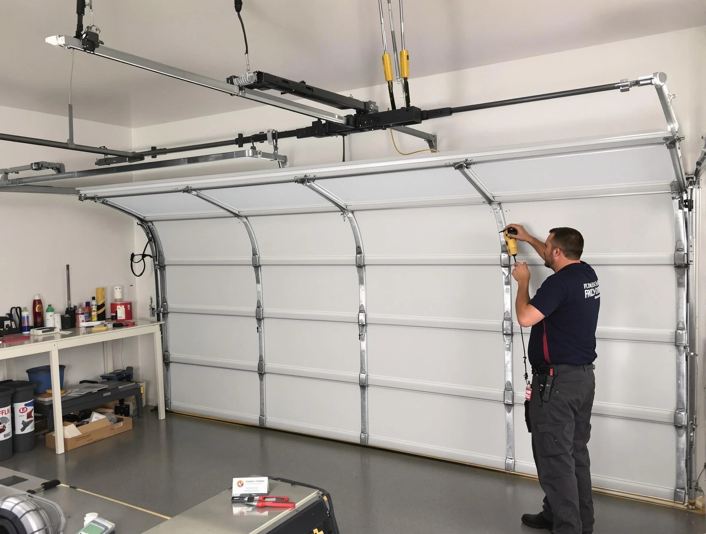 New Bedford Garage Door Repair certified technician performing overhead door system repair in New Bedford