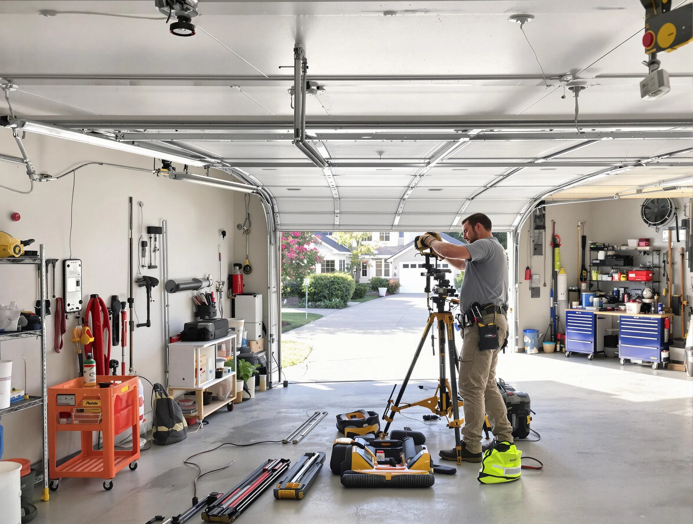 New Bedford Garage Door Repair specialist performing laser-guided track alignment in New Bedford